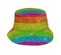 Joppuer Chapeau cloche motif drapeau de la Gay Pride arc-en-ciel à paillettes pour homme et femme - Chapeau bob pour la plage, les voyages, l'été - Pliable - Chapeau de soleil de pêcheur 107