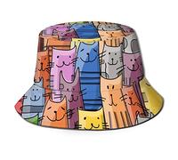 Joppuer Chapeau seau coloré avec chat souriant - Chapeau de pêcheur pliable pour femme et homme - Noir 108