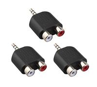 Jopto Lot de 3 Prises Jack stéréo mâle 3,5 mm vers 2 Prises RCA Phono Femelles Jack Audio en Y plaqué Nickel convertisseur stéréo RCA vers 3,5 mm Mono pour Ordinateur TV Noir
