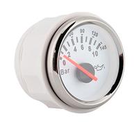 Jopwkuin Compteur de Pression D'huile 2 Pouces 0-10Bar, Instrument à Cadran LED étanche IP67 pour Automobile Moto Camion 12V/24V 316L (Cadran blanc couvercle argenté)