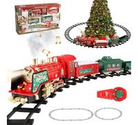 JOPWUE Ensemble de train de Noël pour enfants - Train électrique avec son, lumières, fumée, 3 wagons et 2 modes de piste, locomotive à vapeur classique, pour enfants