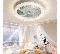 JOPWUE Sourdine Ventilateur Plafond Avec Lumière, Télécommande, LED Dimmable Lampe Plafond Moderne Ventilateur Plafond Pour Salon Chambre à Coucher, Réglable 6 Vitesses, 48 * 12CM (Blanc)