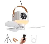 JOPWUE Ventilateur de camping portable 2 en 1, ventilateur de plafond et de table avec support, batterie 7200 mAh, veilleuse LED, télécommande, 4 vitesses, pour dortoir, camping, maison (A)