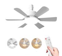 JOPWUE - Ventilateur de plafond avec lampe avec télécommande, 40 W, ampoule ventilateur de plafond avec culot E27, 3 vitesses, 6 pales, Timing, ventilateur de plafond LED réglable pour chambre à