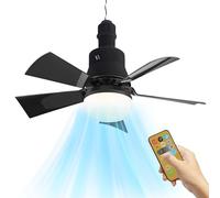 JOPWUE Ventilateur de Plafond avec Lampe et Télécommande - 40W, Douille E27, 3 Vitesses, 6 Pales, Timing, Dimmable LED pour Chambre, Salon (Noir)