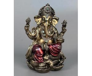 JORAE Statue de Ganesh, Bouddha, éléphant assis sur un lotus, seigneur bénissant la maison, décoration hindoue, dieu, figurine de méditation de collection en bronze antique, 18 cm, polyrésine