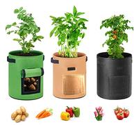 JORAKI 3 Sacs de Culture de Pommes de Terre, 7 Gallon Sac de Plantation Jardin Tissu Non tissé avec Poignées Fenêtre Sac à Plantes pour Patate Fraise Tomate Fleur Patios Jardin Balcons(Multicolore)