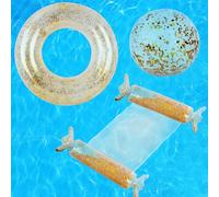 JORAKI Bouee, 3 Pièces Jeux Piscine avec Matelas Piscine Anneau de Natation et Ballon Gonflable, Jouet Accessoires de Piscine Amusants pour Adultes et Enfants