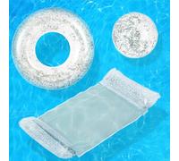 JORAKI Bouee, 3 Pièces Jeux Piscine avec Matelas Piscine Anneau de Natation et Ballon Gonflable, Jouet Accessoires de Piscine Amusants pour Adultes et Enfants