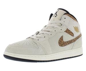 Jordan Air 1 Mid SE pour garçon (grand enfant), Marron Orewood clair/doré métallique/blanc/brun clair britannique/voile, 6 Big Kid