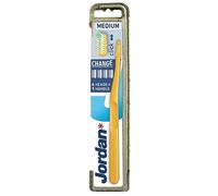 Jordan ® Brosse à dents écologique avec plastique recyclé et têtes remplaçables pour réduire les déchets | Medium | Couleurs mélangées | 1 poignée et 4 têtes de rechange
