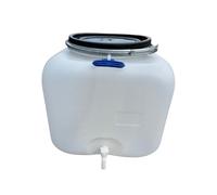 Jordan & Jordan - Bidon Cube 100L Blanc PEHD - 50×50×50cm - Ouverture Ø34cm Cerclage Levier + Robinet - Certifié Alimentaire sans BPA