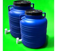 Jordan & Jordan - Fût Plastique Alimentaire 60L PEHD - Couvercle à Visser + Robinet de Sortie - Fermentation, Eau, Huiles - Certifié Alimentaire sans BPA