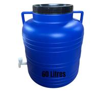 Jordan & Jordan - Fût Plastique Alimentaire 60L PEHD - Couvercle à Visser + Robinet de Sortie - Fermentation, Eau, Huiles - Certifié Alimentaire sans BPA
