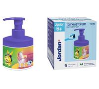 Jordan ® | Pompe à dentifrice junior | Dentifrice sur distributeur à pompe équivalent à 3 tubes ordinaires | Solution innovante et pratique | Raisin | 6-12 ans | 1450 ppm | 150 ml