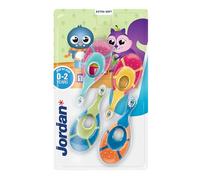 Jordan ® | Step 1 | Brosse à dents pour bébés de 0 à 2 ans | La brosse à dents originale pour tout-petits avec des poils extra doux et un anneau de morsure doux pour les gencives des bébés | 4 unités