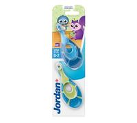 Jordan ® | Step 1 | Brosse à dents pour bébés de 0 à 2 ans | La brosse à dents pour tout-petits avec des poils extra doux et un anneau de morsure doux pour gencives des bébés | Bleu & Vert | 2 unités