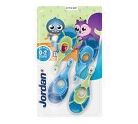 Jordan ® | Step 1 | Brosse à dents pour bébés de 0 à 2 ans | La brosse à dents originale pour tout-petits avec des poils extra doux et un anneau de morsure doux pour les gencives des bébés | 4 unités