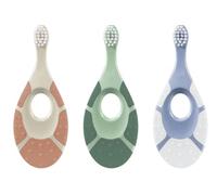 Jordan ® | Step 1 Green Clean | Brosse à dents bébé durable 0-2 ans | Poils biosourcés extra doux, manche 84% recyclé, anneau mordant doux | Couleurs mélangées | 3 Unités