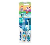 Jordan ® Step 2 Lot de 2 brosses à dents pour enfant de 3 à 5 ans, poils souples, double poignée ergonomique et sans BPA, couleur bleue