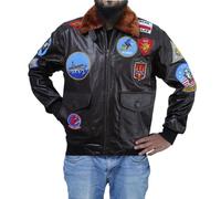 Jorde Calf TOP Gun G-1 Navy Flight Bomber en cuir de vache traditionnel avec poches marron | Veste en cuir bomber A2 Air Force, Marron, marron, XXL