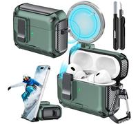 Joremx Coque pour AirPods Pro 2 avec support de téléphone, avec interrupteur à bouton-pression automatique, coque de protection en fibre de carbone pour Airpods Pro 2e/1ère (2023/2022/2019) avec stylo