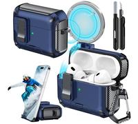 Joremx Coque pour AirPods Pro 2 avec support de téléphone, avec interrupteur à bouton-pression automatique, coque de protection en fibre de carbone pour Airpods Pro 2e/1ère (2023/2022/2019) avec stylo