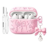 Joremx joremx Coque de protection en silicone pour Airpods Pro 3, nœud mignon gravé avec porte-clés, kit de nettoyage pour Airpods Pro 3ème génération (2025) (rose Sakura)