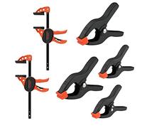 JORGENSEN Jeu de 2 Mini Serre-Joints et 4 Pinces à Ressort avec Ouverture de 25, 50mm, Serre-Joint à une Main de Libération Rapide avec Ouverture jusqu'à 103mm et Force de Serrage Maximale 136kg