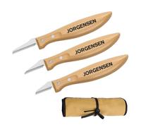 JORGENSEN Kit de 3 Couteaux Sculpture Bois en Acier Inoxydable AUS-8, Outils de Sculpture sur Bois avec Pochette, Idéal pour Débutants et Sculpteurs Confirmés