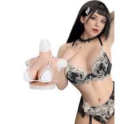 JORGISH Faux Sein Silicone Travesti, Col Haut Discrète Fausse Poitrine en Silicone Bonnet B à G réaliste pour Cosplay Crossdresser Mastectomie, Bonnet E Silicone Blanc