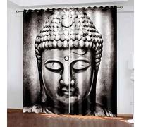 JORILS Rideau Salon Occultant Statue de Bouddha Gris Isolant Thermique Rideaux à Oeillets Décoration de Fenêtre pour Chambre Lumineux & Froid Prêt à Poser, L 140 x H 160 cm, 2 Panneau