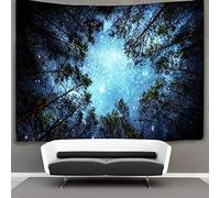 Jorisa Forêt étoilée Tapisserie Tenture Murale,Bleu Ciel Nuit Voie Lactée Arbre Nature Paysage Tissu de Fond Décoration Murale pour Salon,Chambre,Dortoir,150x200cm