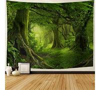 Jorisa Forêt Psychédélique Tapisserie Tenture Murale,Vert Jungles Arbre Tissu de Fond Nature Paysage Art Mural Tapisserie pour Salon,Chambre,Dortoir,150x200cm