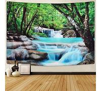 Jorisa Forêt Rivière Tapisserie Tenture Murale,Vert Arbre Jungle Cascade Rochers Nature Paysage Tissu Tenture Murale pour Salon,Chambre,Dortoir,Fond de Photographie,150x200cm