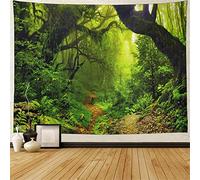 Jorisa Forêt Tropicale Tapisserie Tenture Murale,Vert Jungles Arbre Tissu de Fond Nature Paysage Tapisserie Décoration d'intérieur pour Salon,Chambre,Dortoir,150x200cm