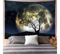 Jorisa Lune Arbre Tapisserie Tenture Murale,Ciel de Nuit Montagne Nature Paysage Tissu de Fond Tapisserie Décoration Murale pour Salon,Chambre,Dortoir,150x200cm