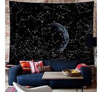 Jorisa Psychédélique Constellation Tapisserie Tenture Murale,Espace Univers Lune Ciel étoilé Tapisserie Tissu de Fond Noir Décoration Murale pour Salon,Chambre,Dortoir,150x200cm