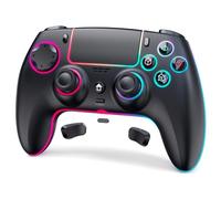 JORREP Manette sans fil pour PS5/Pro/Steam Deck/PC/MAC/iOS, manette de jeu avec éclairage RVB/double vibration/turbo/capteur de mouvement/programmable/connexion casque/batterie 1500 mAh