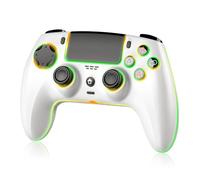 JORREP Manette sans fil pour PS5/Pro/Steam Deck/PC/MAC/iOS, manette de jeu avec éclairage RVB/double vibration/turbo/capteur de mouvement/programmable/connexion casque/batterie 1500 mAh (White)