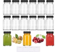 JORTINE Lot de 15 bouteilles à shot de 60 ml à remplir, petites bouteilles en verre avec couvercle et étiquettes, mini flacons en verre, pour gingembre, larges bouches, réutilisables, pour jus