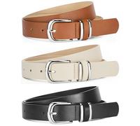 Jortmrd 3 Pièces Ceinture Femme en PU Ceintures en Cuir pour Pantalons Jeans Rétro Ceintures Femme avec Boucle Dorée Ceinture Taille Cuir Pu Ceintura Mode (Noir Marron Beige) (Version B)