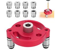 Jortmrd Kit de Recherche de centre de travail pour le bois, Gabarit de Percage Vertical avec douilles de perçage 3/4/5/6/7/8/9/10mm, Guide Percage pour bois dur massif (Rouge)