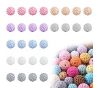 Jortmrd Lot de 28 Perles en Bois Crocheté Coloré Ronde Laine Crochet Perles de 16 mm avec Trou, Artisanat Crochet Perles pour Bricolage Collier Bracelet