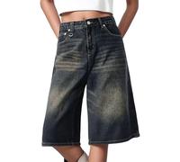 Jorts Baggy Y2K Harajuku Pantalon de patineur japonais pour homme Pantalon de skater Hip Hop Pantalon en jean surdimensionné avec jambes larges Vintage Pantacourt d'été pour femme Bermuda léger, bleu