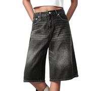 Jorts Baggy Y2K Harajuku Pantalon de patineur japonais pour homme Pantalon de skater Hip Hop Pantalon en jean surdimensionné avec jambes larges Vintage Pantacourt d'été pour femme Bermuda léger, gris