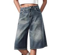 Jorts Baggy Y2K Harajuku Pantalon de patineur japonais pour homme Pantalon de skater Hip Hop Pantalon en jean surdimensionné avec jambes larges Vintage Pantacourt d'été pour femme Bermuda léger, bleu