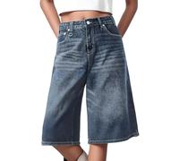 Jorts Baggy Y2K Short en jean délavé pour femme Y2K Vintage Jambes larges Bermuda Skateboard Short d'été Harajuku Style Hip Hop Streetwear, Z2 bleu foncé, M