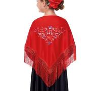 JORXG Châle de Manille Fleur Brodée Couleurs Unies pour Femmes Filles Châle Flamenco pour Robe Fair Sevillana Flamenco Noir Rouge Blanc Rose Bleu, Fleur Rouge Petite, Taille Unique