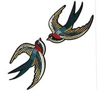 Jorzer 1 paire d'écussons brodés en forme d'oiseaux rétro avec hirondelles et oiseaux thermocollants pour vêtements